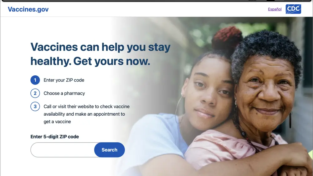 اسکرینشات Vaccines.gov قبل از تغییرات