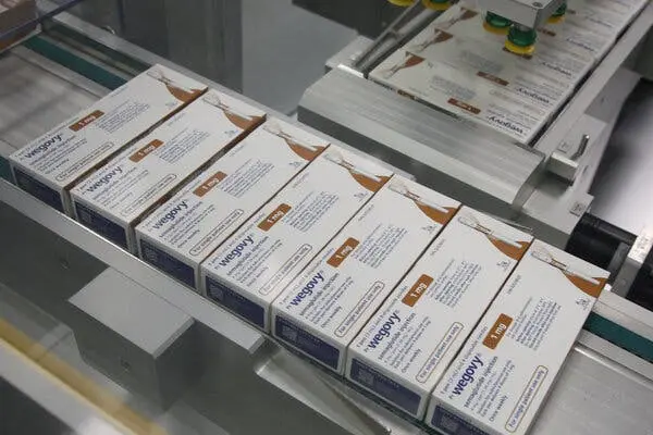 جعبه‌های Wegovy در یک کارخانه تولید