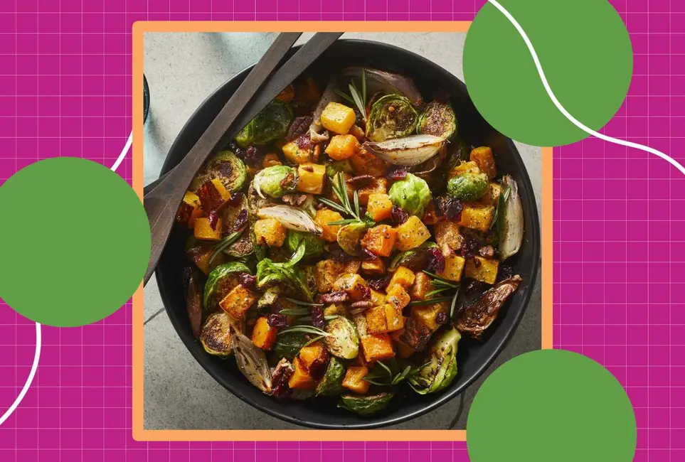 تصویر دستور پخت سالاد کلم بروکسل سرخ‌شده و کدوی حلوایی